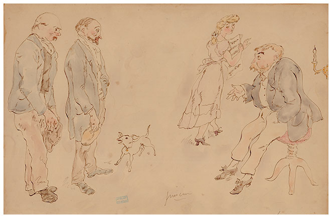 Conversation au piano, 
a drawing by Jules PASCIN